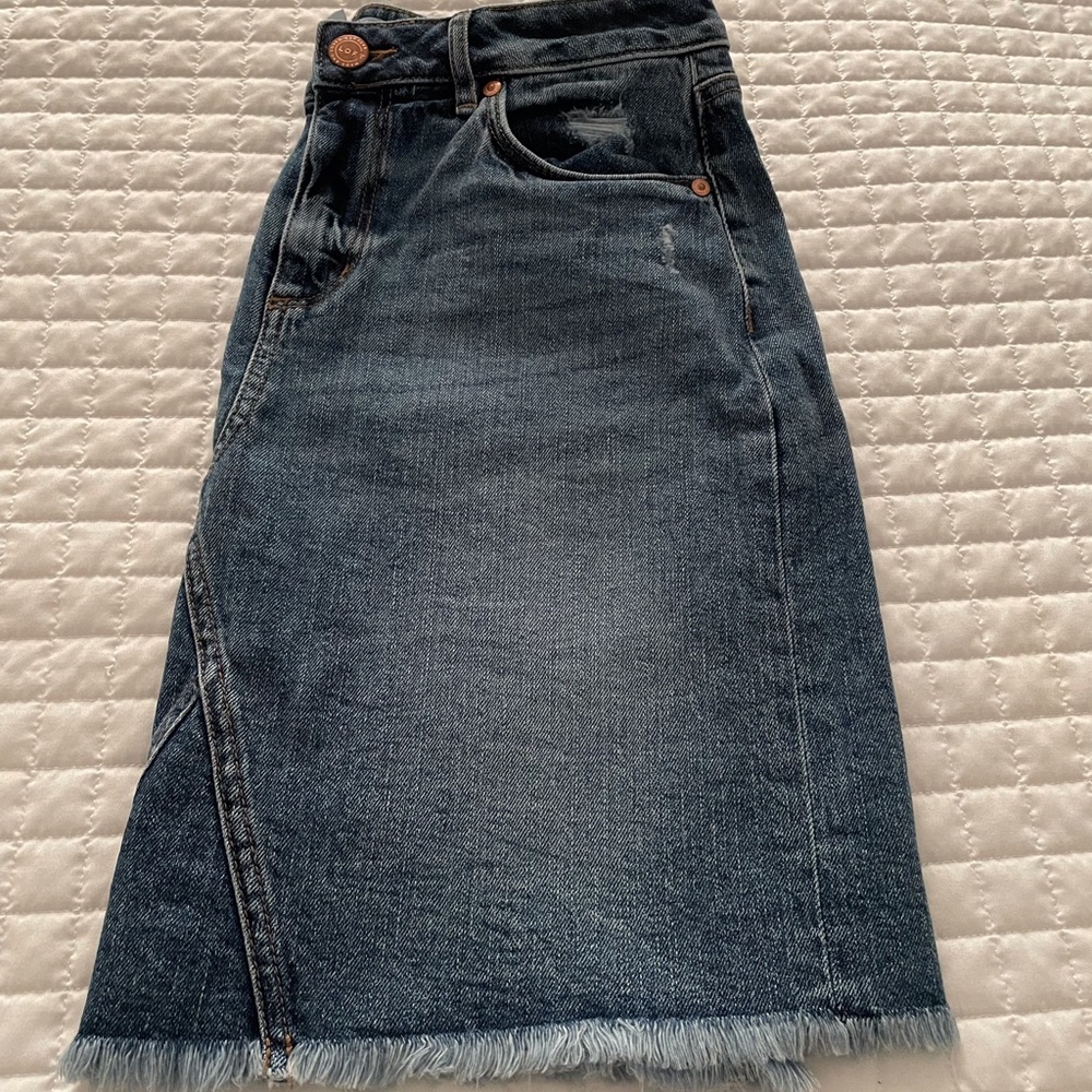 Loft Frayed Hem Denim Mini Skirt